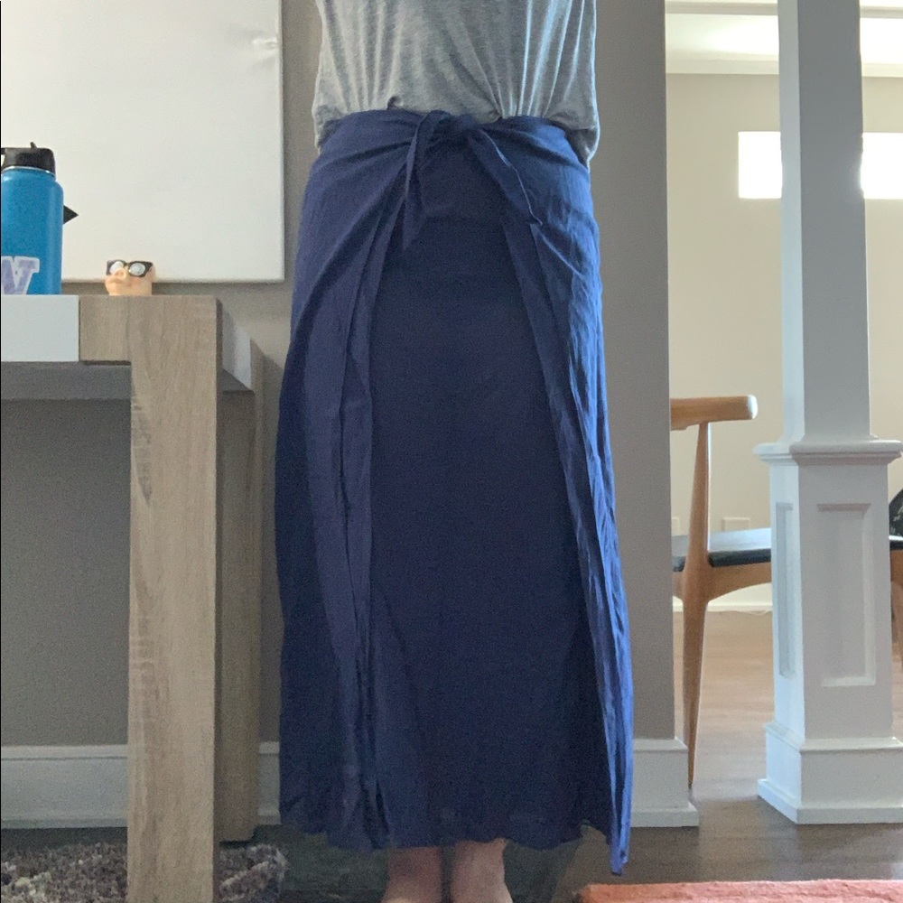 Blue Tie Front Maxi Skirt